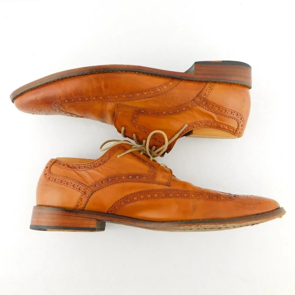 COLE HAAN Nike Air Caramel Brown Leather Wingtip Oxfords Dress Shoes 10.5